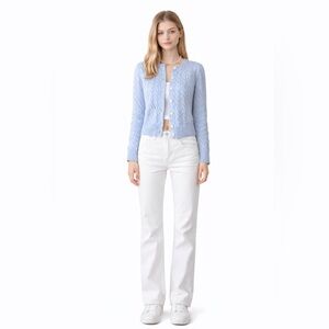 Brandy Melville Italian Wool Cable Knit Cardigan Blue
